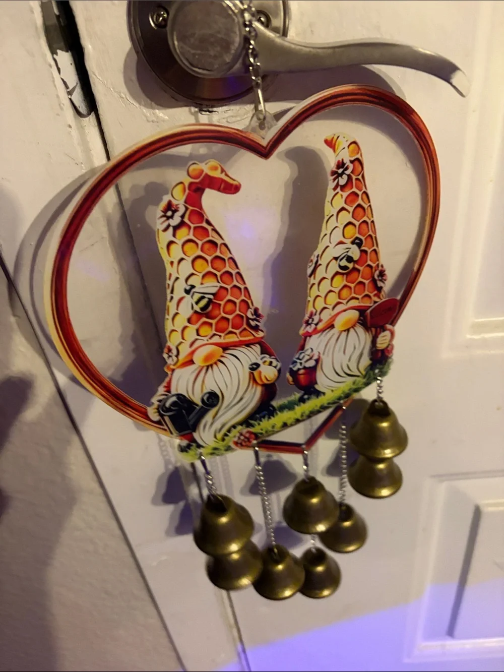Red Gnome Heart Hanging with Brass Bells